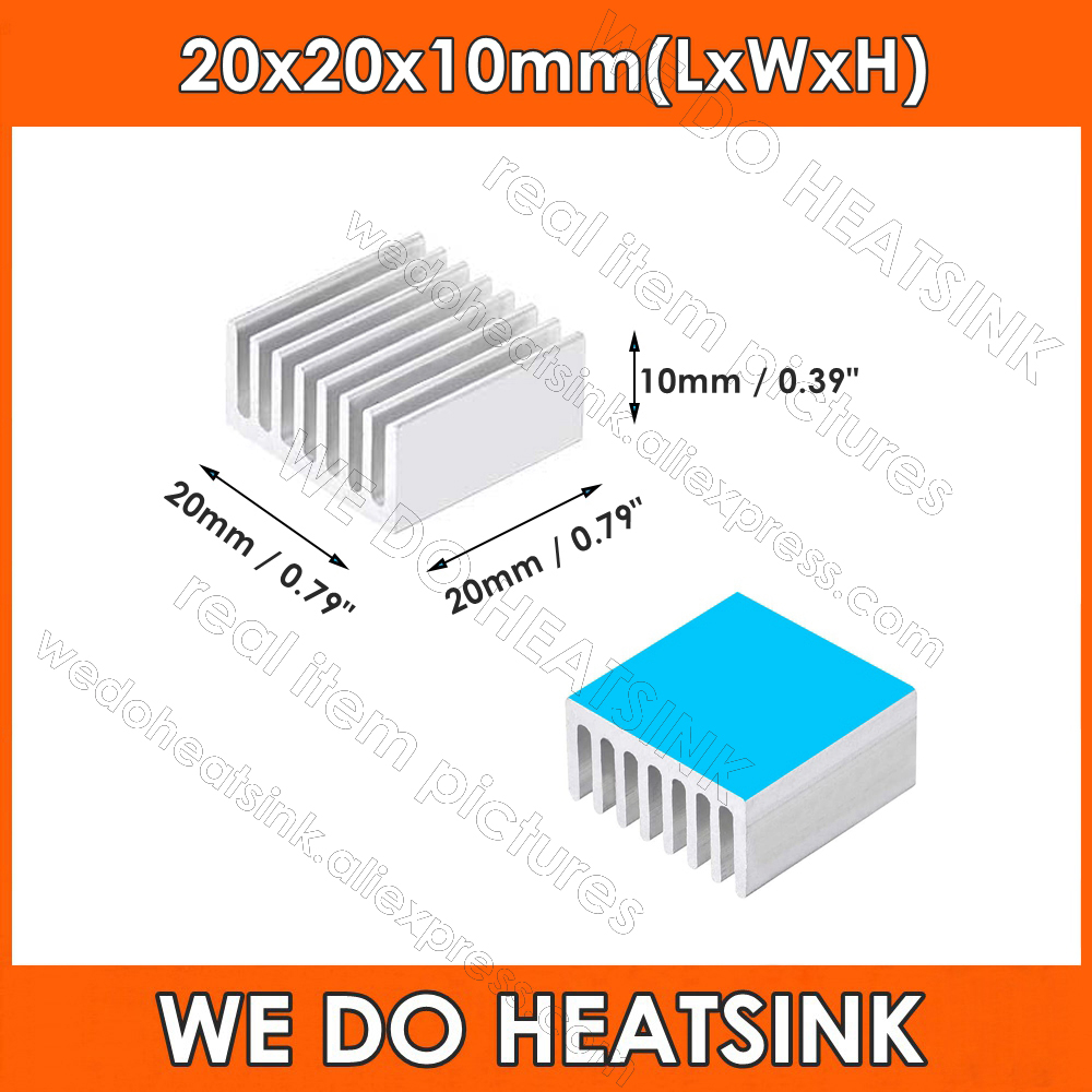 Aluminium Extrusion - 20x20x10mm Silver Square Thermal Self Adhesive