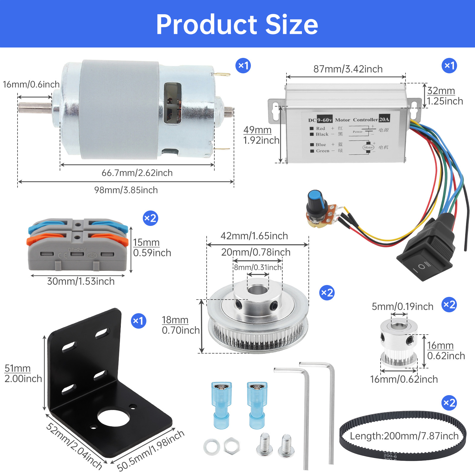 12V-24V 775 Electric DC Motor  - огляд і ціна Gt2 Pulley